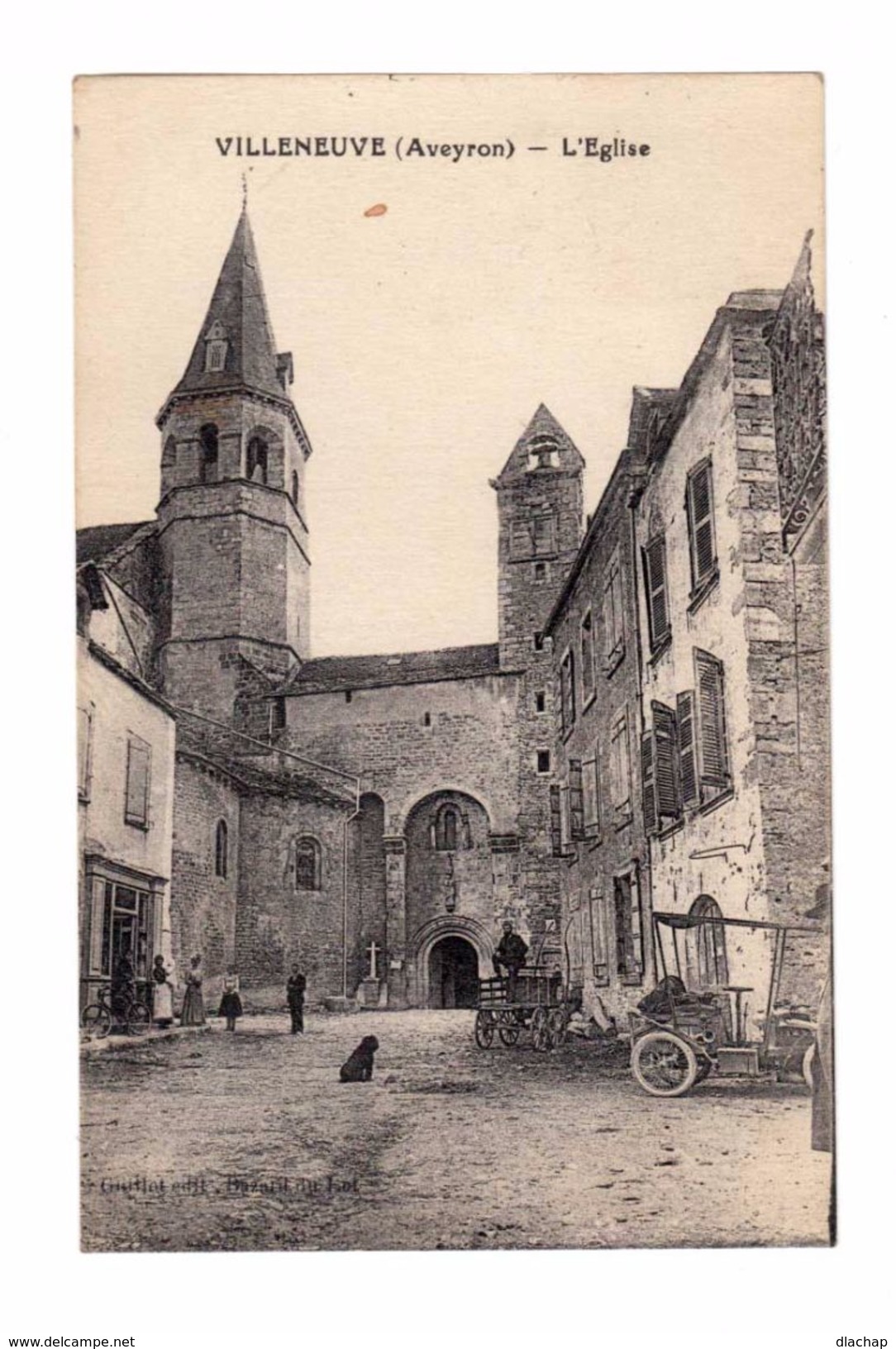 Villeneuve. Aveyron. L'église. Avec Pétrolette, Charrette. (2183) - Autres & Non Classés