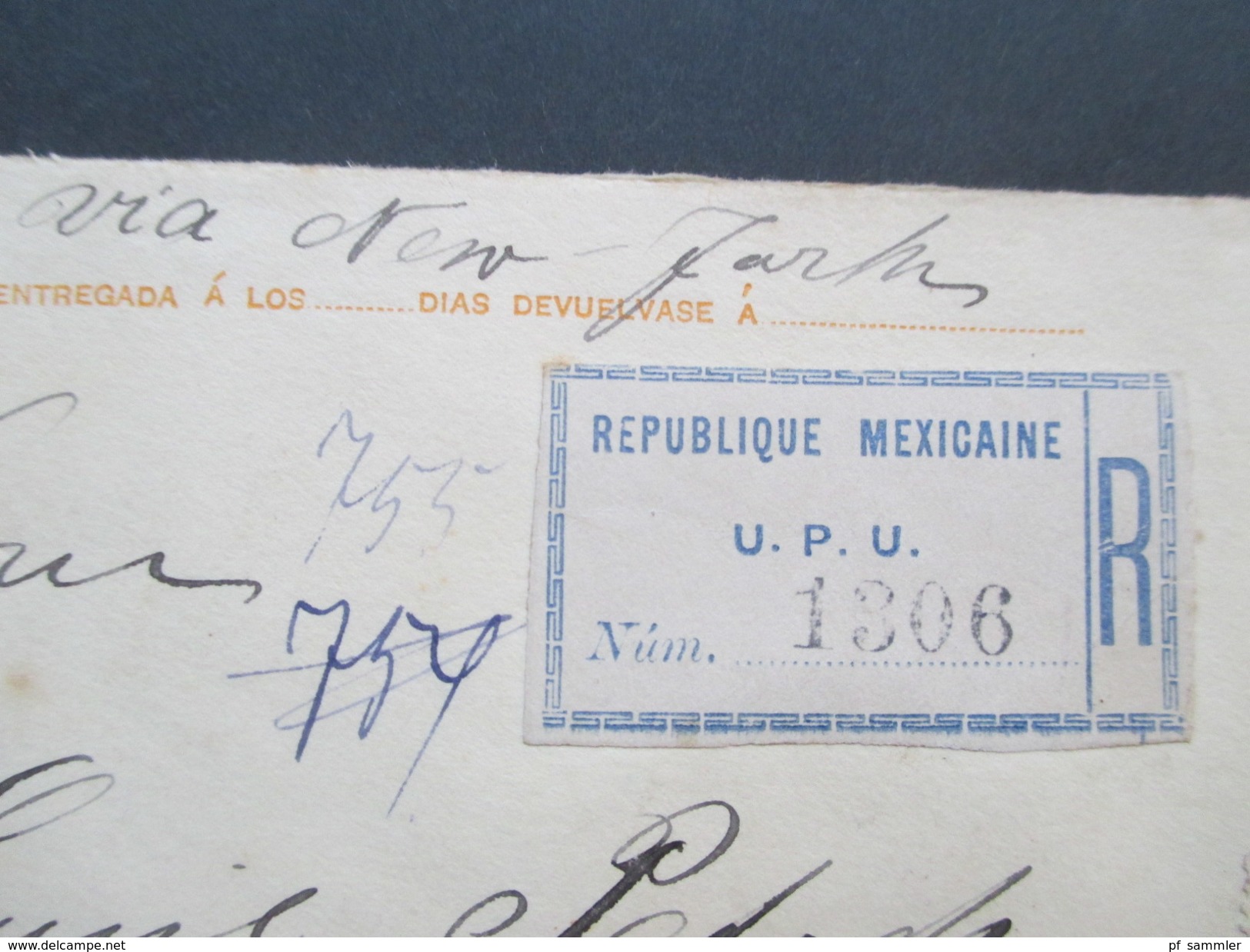 Mexiko 1909 Ganzsache Umschlag Mit Zusatzfrankatur. R-Brief. Republique Mexicane UPU Num. 1306 Nach Siegen! - Mexiko