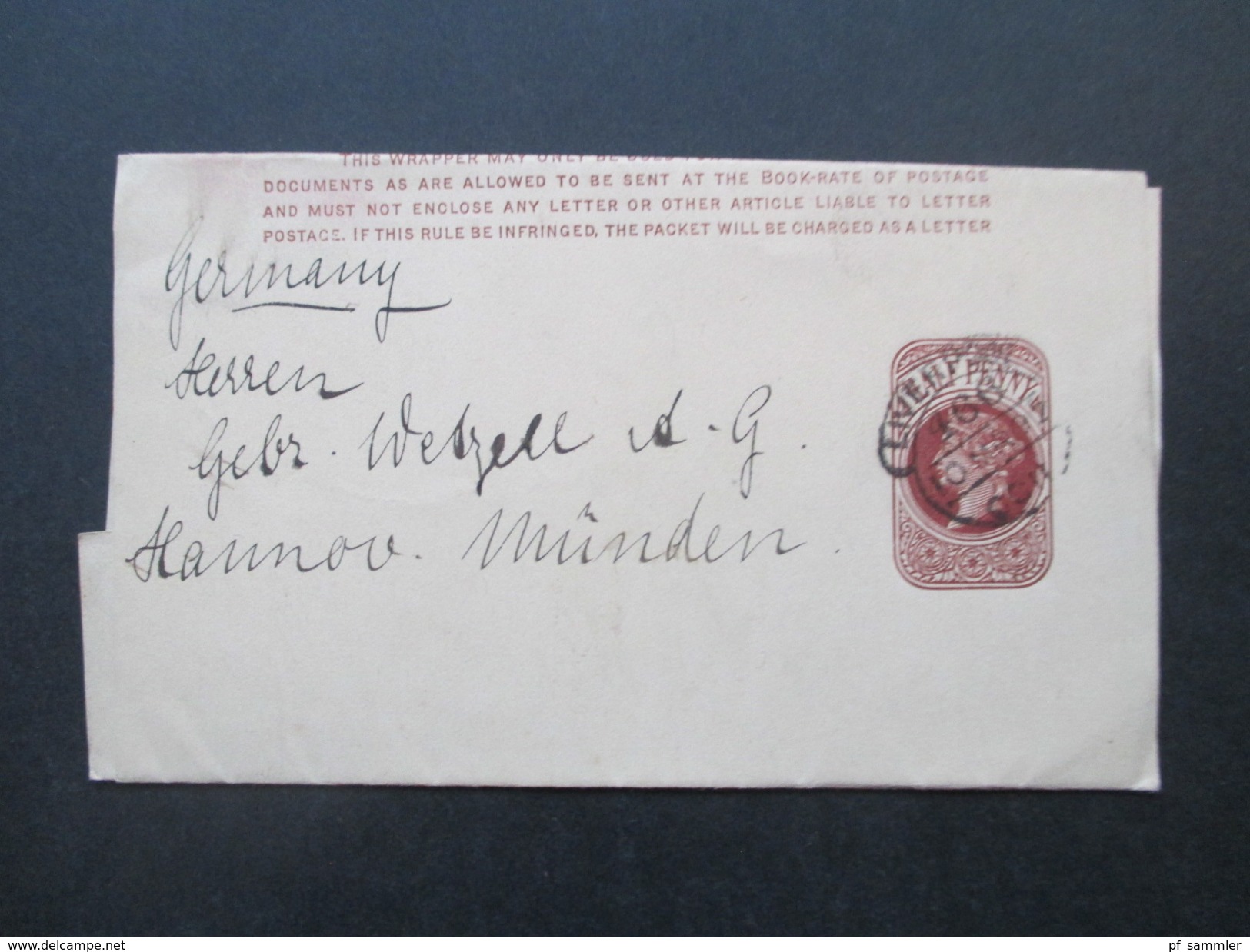 GB 7 Streifbänder um 1888 / 1892 z.T. Stempel Liverpool Exchange. Alle nach Deutschland gesendet!