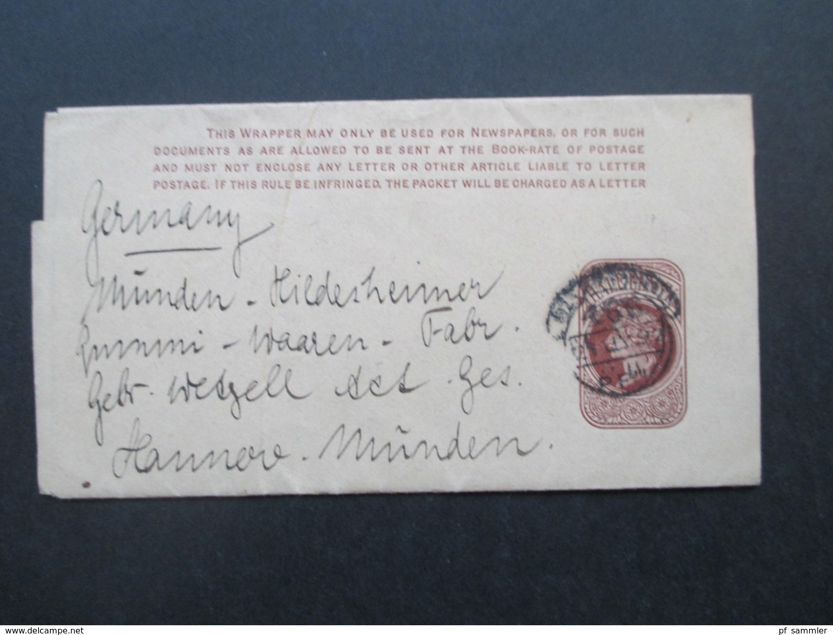 GB 7 Streifbänder um 1888 / 1892 z.T. Stempel Liverpool Exchange. Alle nach Deutschland gesendet!