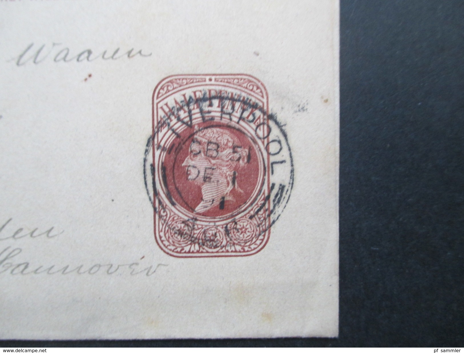 GB 7 Streifbänder um 1888 / 1892 z.T. Stempel Liverpool Exchange. Alle nach Deutschland gesendet!