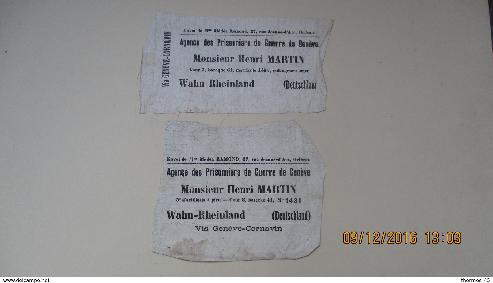 2 ETIQUETTES DE COLIS AUX PRISONNIERS DE LA GUERRE DE 1914-1918 - Documents