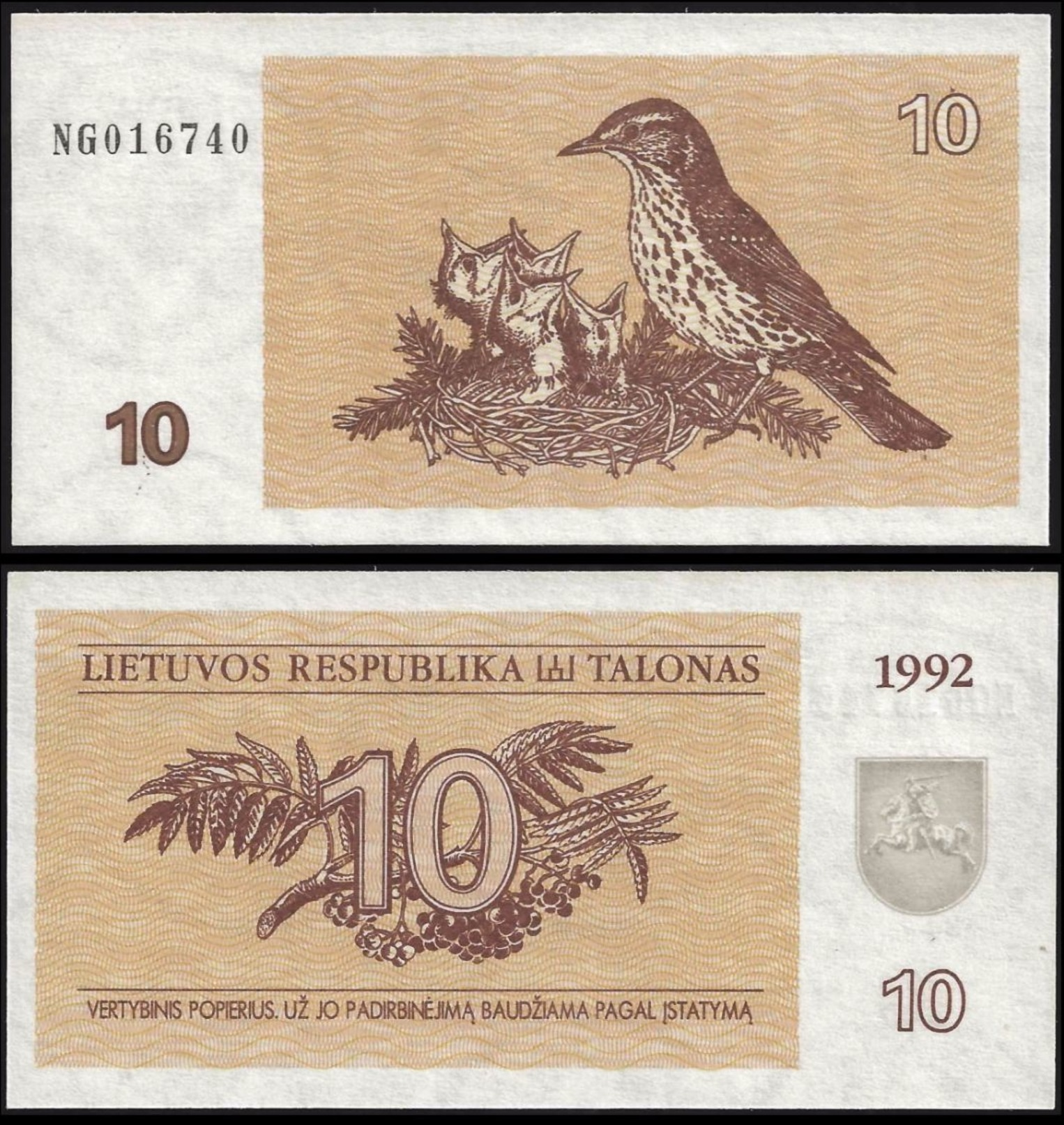 Lithuania 10 TALONAS 1992 (NG) P 40 UNC (Lituanie,Litauen,Litauen) - Lituanie