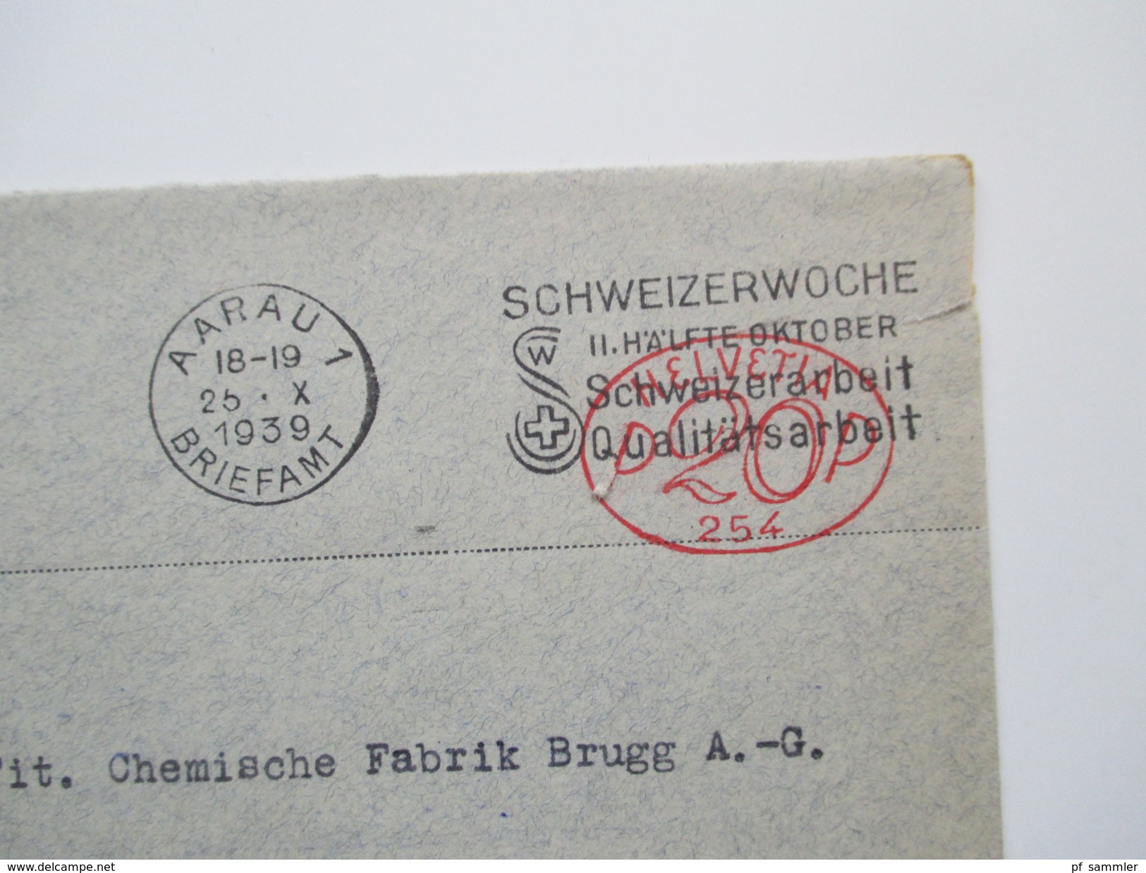Schweiz 1926 - 39 roter Freistempel P20P / PP zusätzlich abgestempelt. 8 Belege! Verschiedene Nummern!