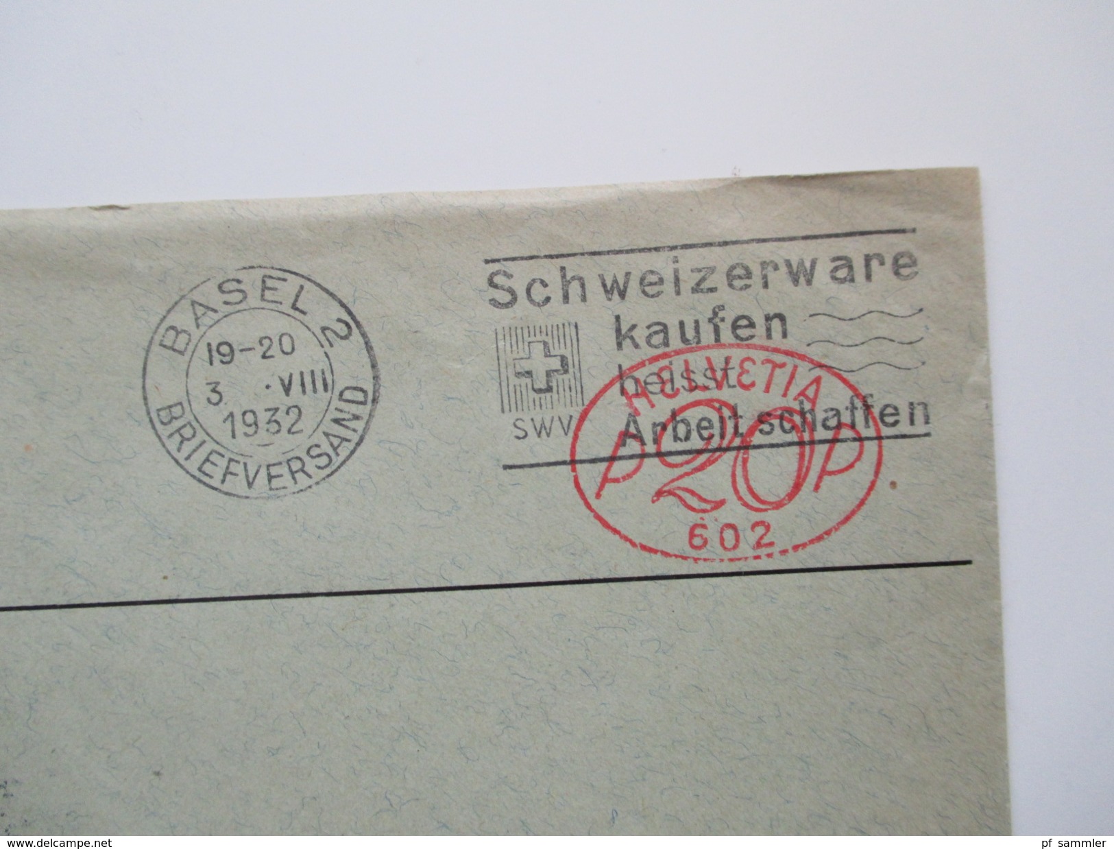 Schweiz 1926 - 39 roter Freistempel P20P / PP zusätzlich abgestempelt. 8 Belege! Verschiedene Nummern!