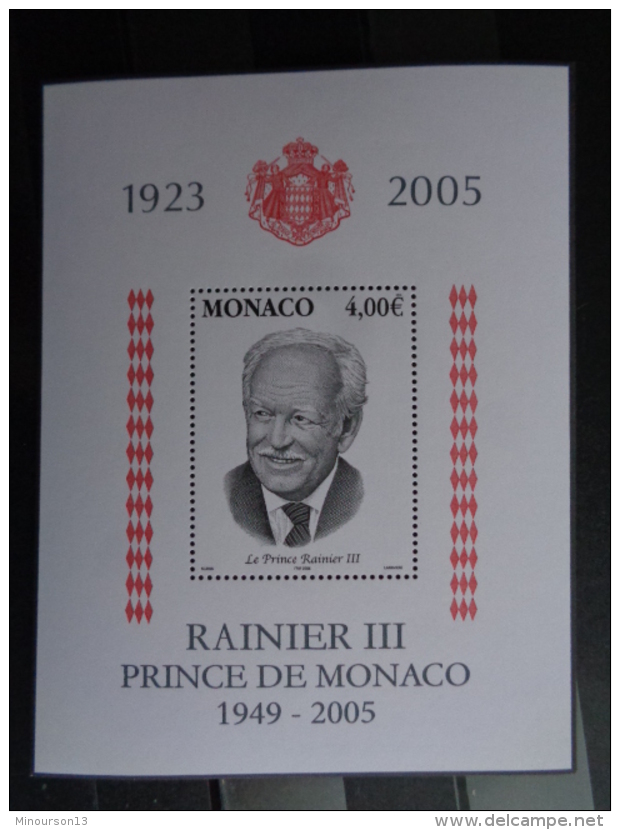 MONACO 2005 FEUILLET Y&amp;T N° 91 ** - A LA MEMOIRE DE S.A.S RAINIER III - Neufs