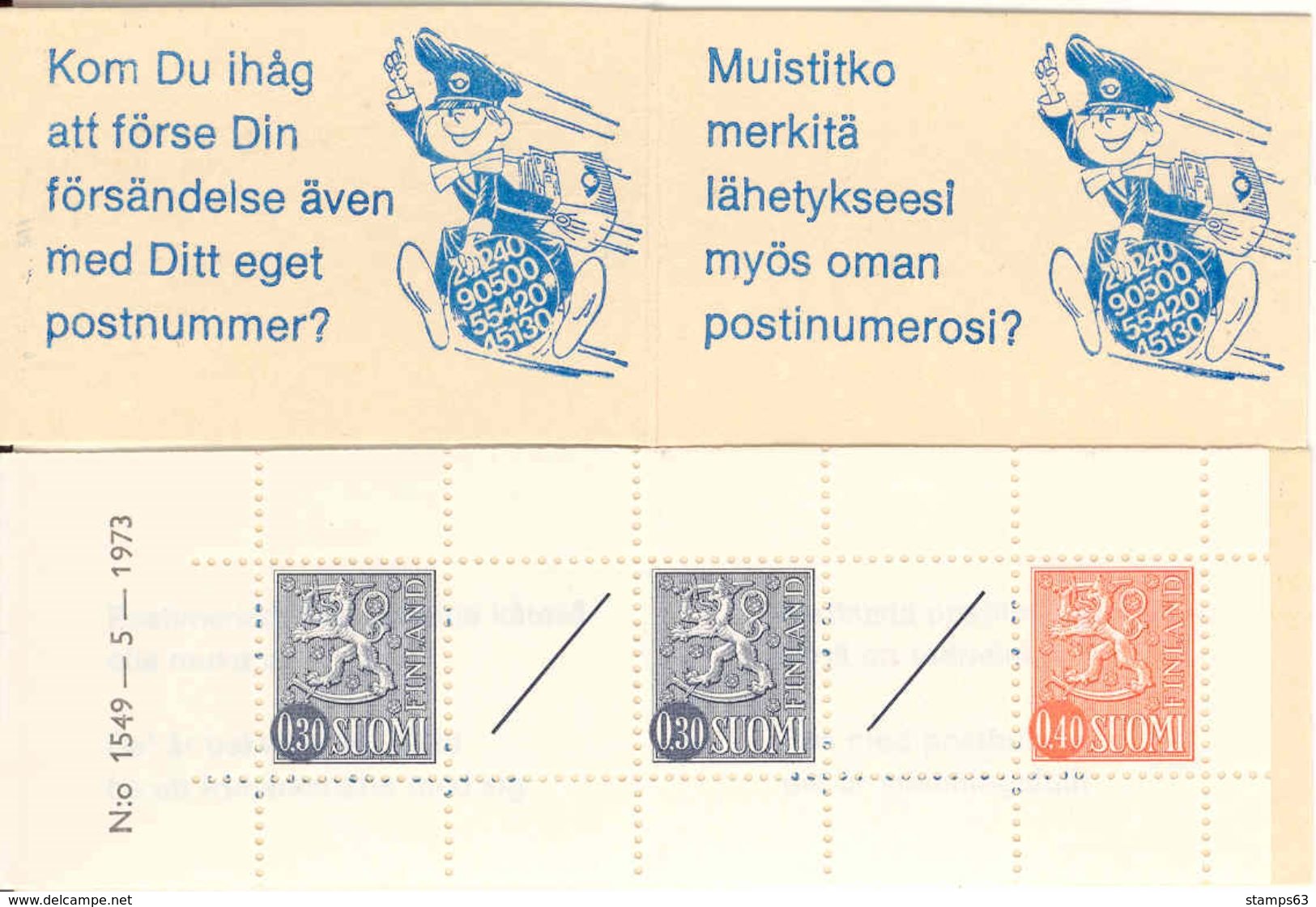 FINLAND, BOOKLET (Vending Machine Booklet), 1974, HA 8, Mi MH 7y, Number 1549, - Libretti