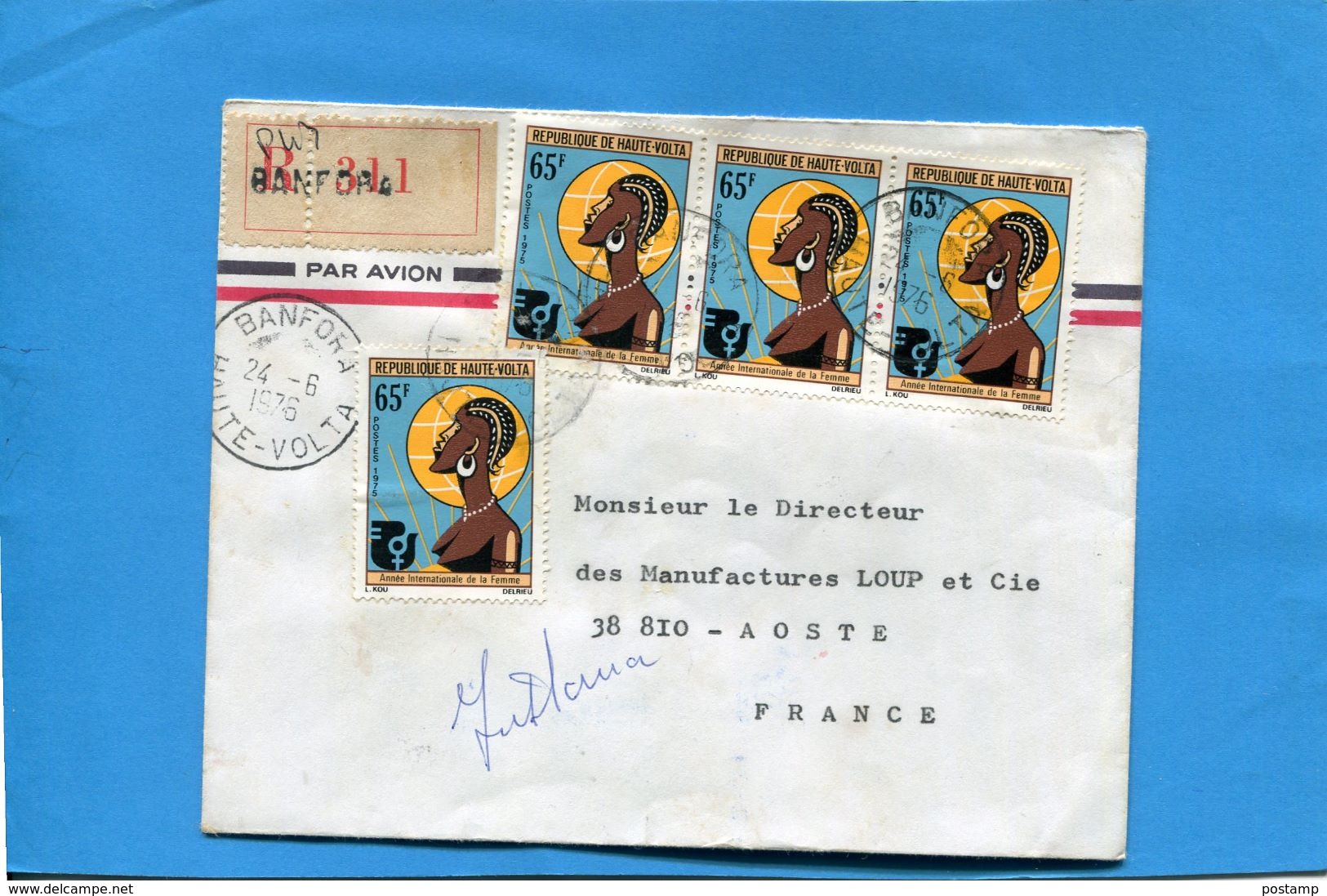 MARCOPHILIE-Lettre-REC-haute Volta->Françe-cad-1976-Banfora-4-stamps N°369 Année De La Femme - Upper Volta (1958-1984)