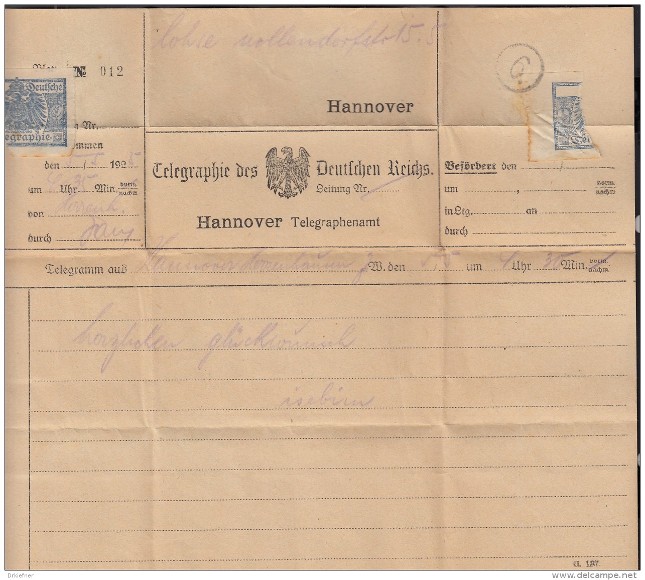 DR Telegramm 5.5.1925, Hannover - Cartas & Documentos