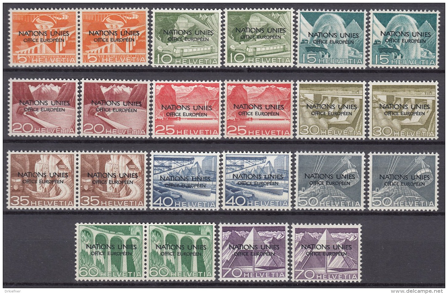 SCHWEIZ, ONU/UNO 1-11 + 1 III -11 III Postfrisch **,  Europäisches Amt Der Vereinten Nationen 1950 - Dienstmarken