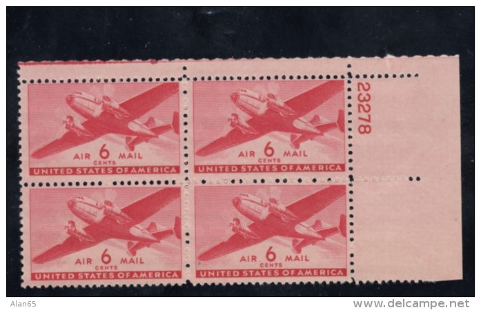 Sc#C25 &amp; C26 6c And 8c Air Mail Issues Plate # Blocks Of 4 US Stamps - Plate Blocks & Sheetlets