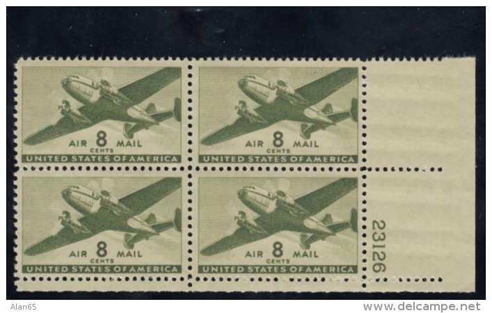 Sc#C25 &amp; C26 6c And 8c Air Mail Issues Plate # Blocks Of 4 US Stamps - Plate Blocks & Sheetlets