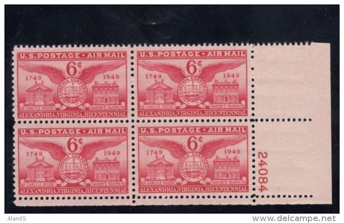 Sc#C40 6c 1949 Air Mail Issue Plate # Block Of 4 US Stamps - Numéros De Planches