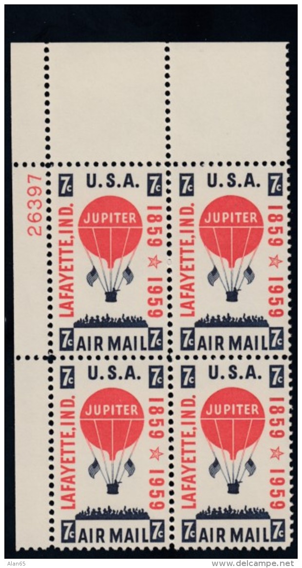 Sc#C54 7c 1959 Air Mail Balloon Jupiter Issue Plate # Block Of 4 US Stamps - Numéros De Planches