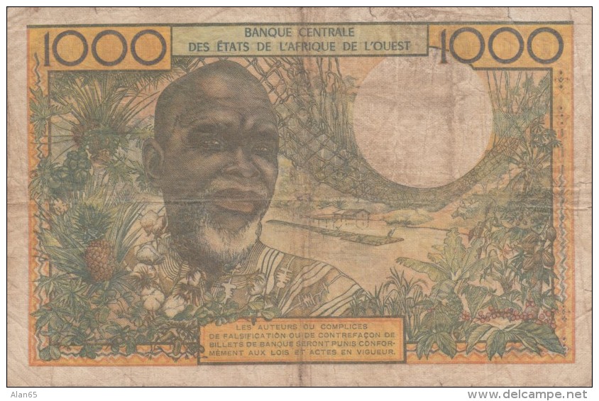 West African States #703Kk (Senegal) 1,000 Francs 1959-1965 Banknote Money Currency - West African States
