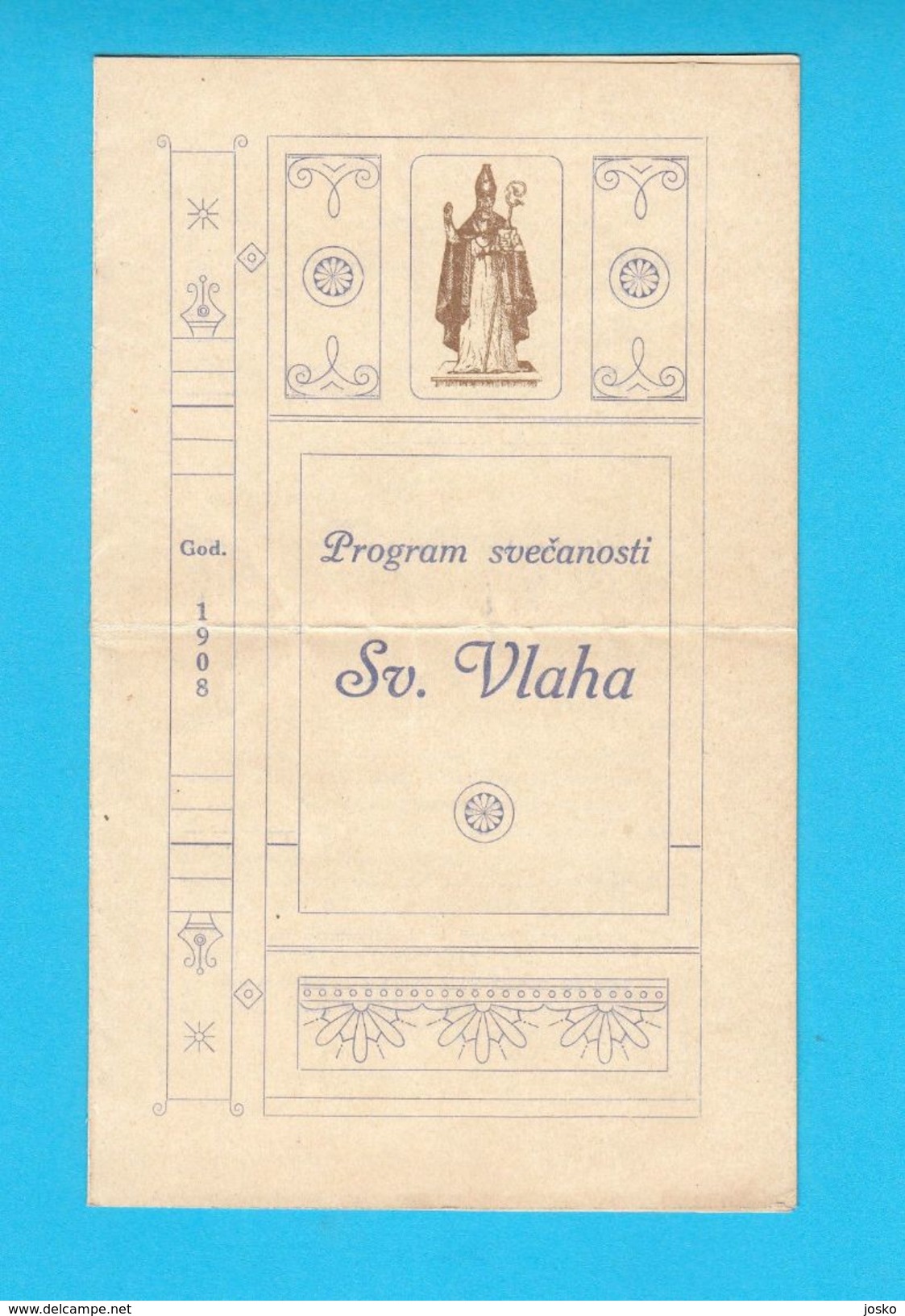 DUBROVNIK - 1908. PROGRAM SVECANOSTI SV. VLAHA ( Celebrations Of St. Blaise 1908. ) Original Vintage Programme * Croatia - Programs