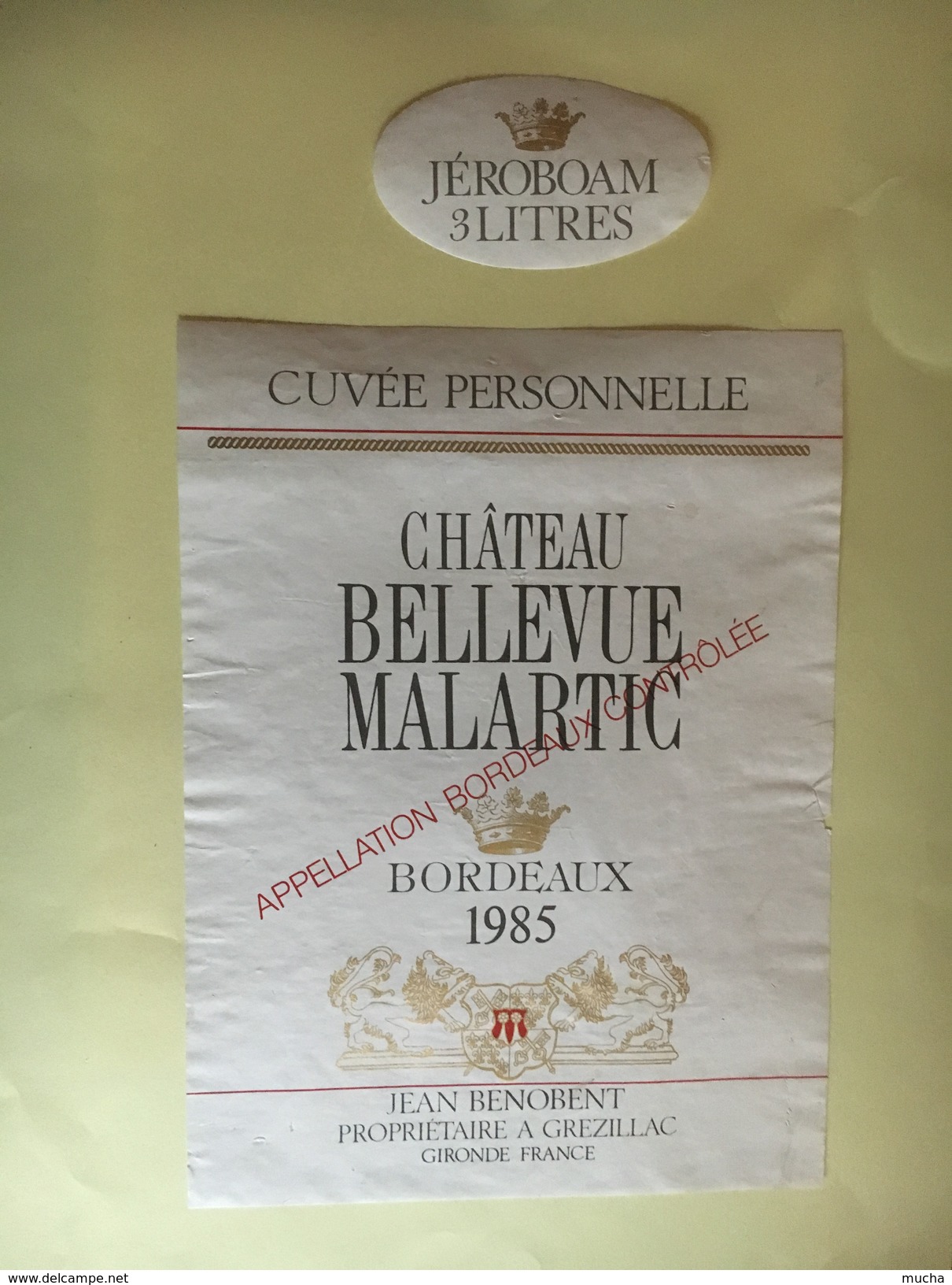 6082 -  Château Bellevue Malartic 1985 Czvée Personnelle Jéroboam 3 Litres - Bordeaux