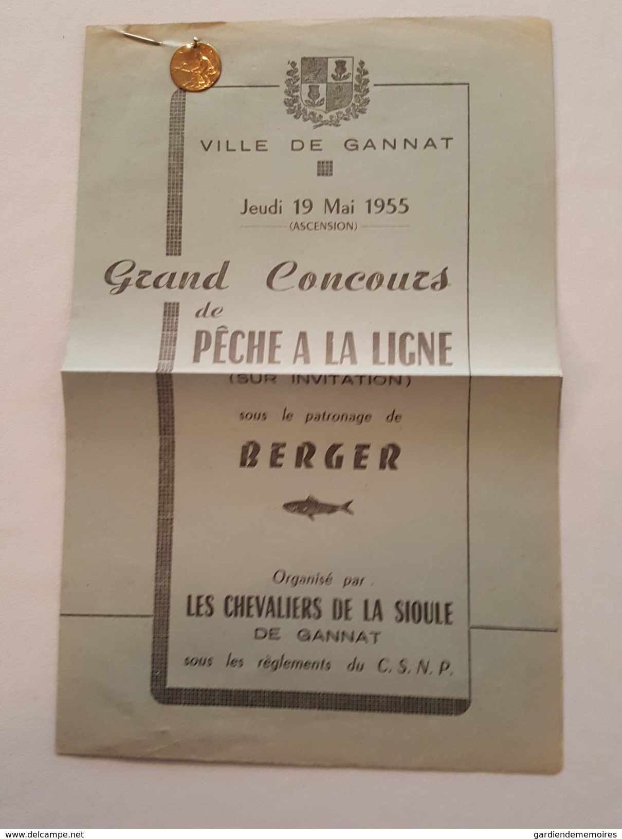 Programme Du Grand Concours De Pêche à La Ligne De Gannat - 1955 - Médaille - Les Chevaliers De La Sioule - Programmes