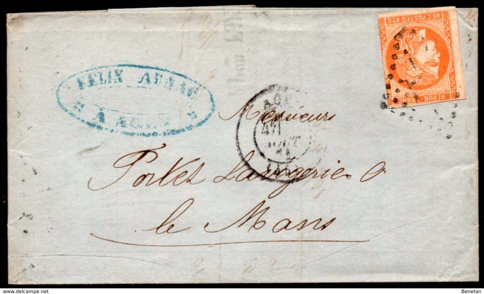 France Agen To Lemans Cover 1891 Bordeaux Issue Yvert# 48 - 1876-1898 Sage (Type II)