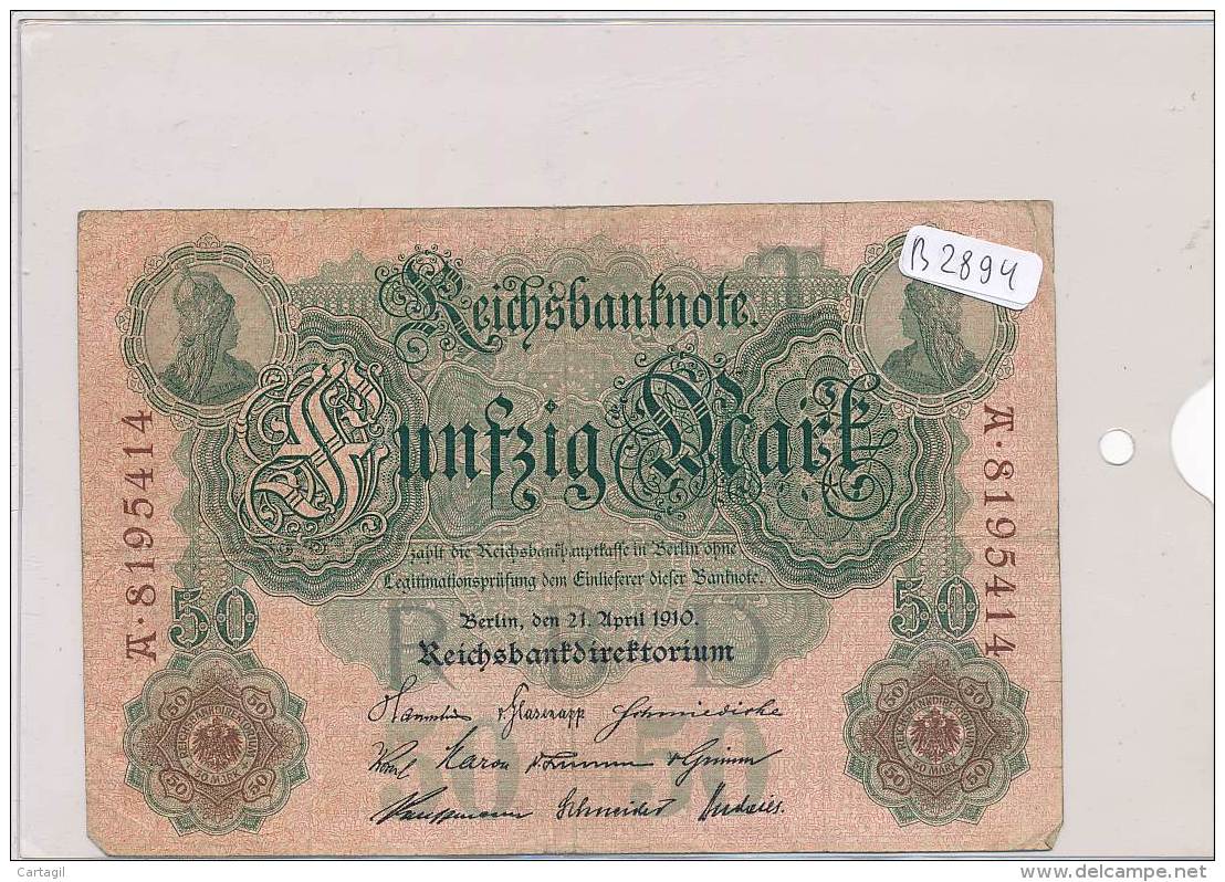 Billets -B2894-Allemagne - 50 Mark 1910 (type, Nature, Valeur, état... Voir  Double Scans) - 5 Mark