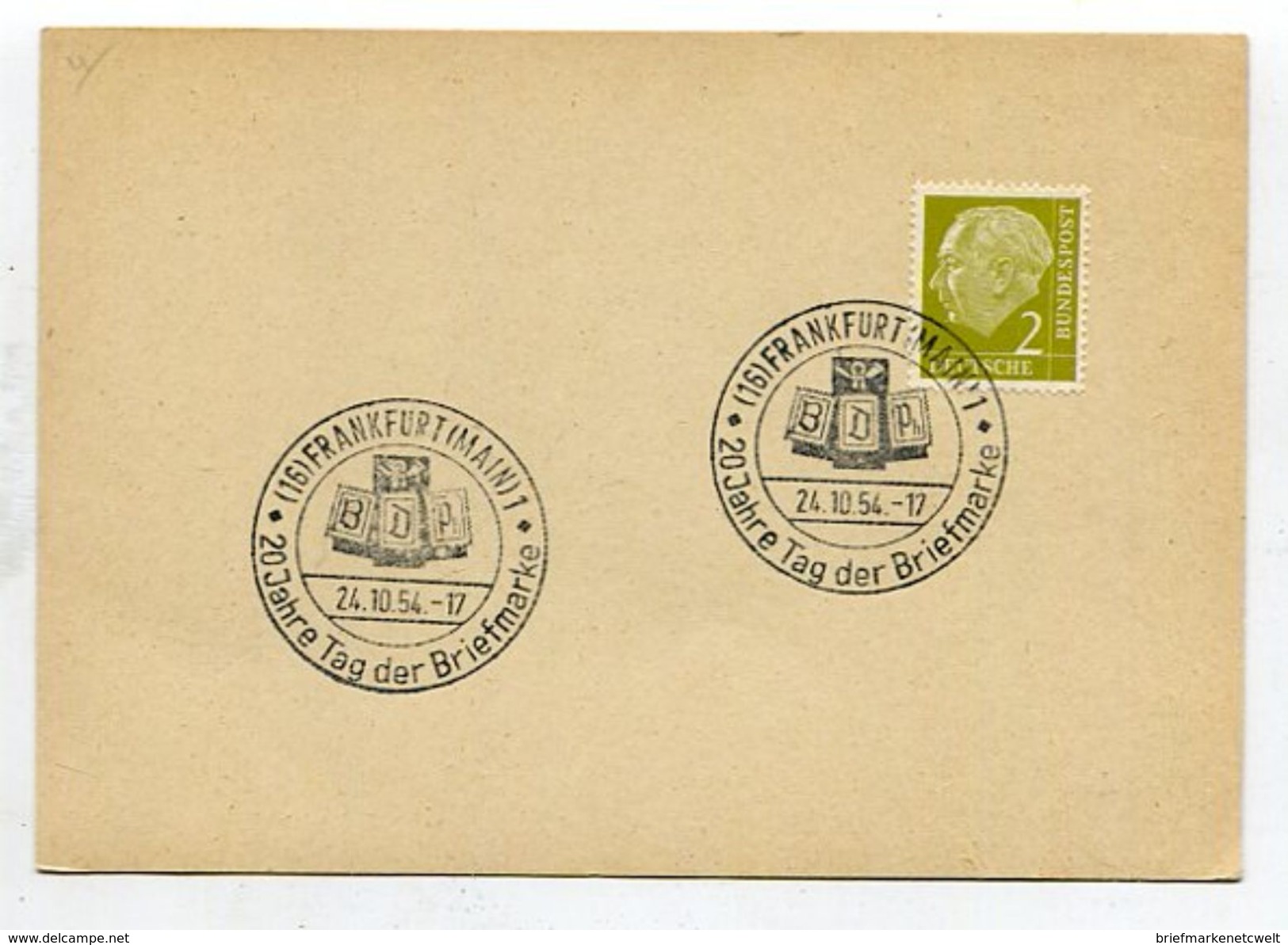 Bundesrepublik Deutschland / 1954 / SSt. Frankfurt "Tag Der Briefmarke" A. Karte (00515) - Maschinenstempel (EMA)