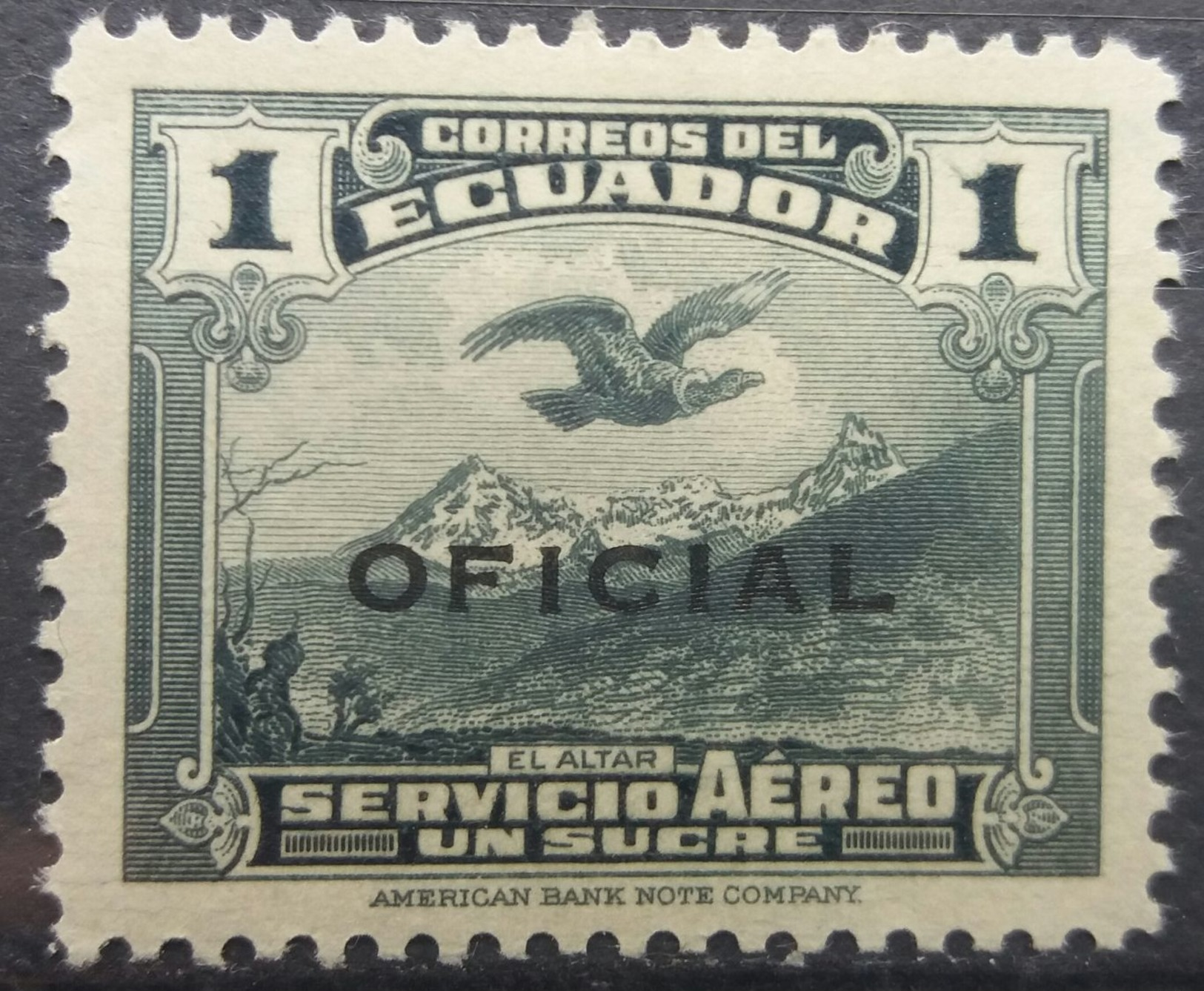 Ecuador 1937 MH Andean Condor Over El Altar 1 Sucre Overprint OFICIAL With Gum - Ecuador