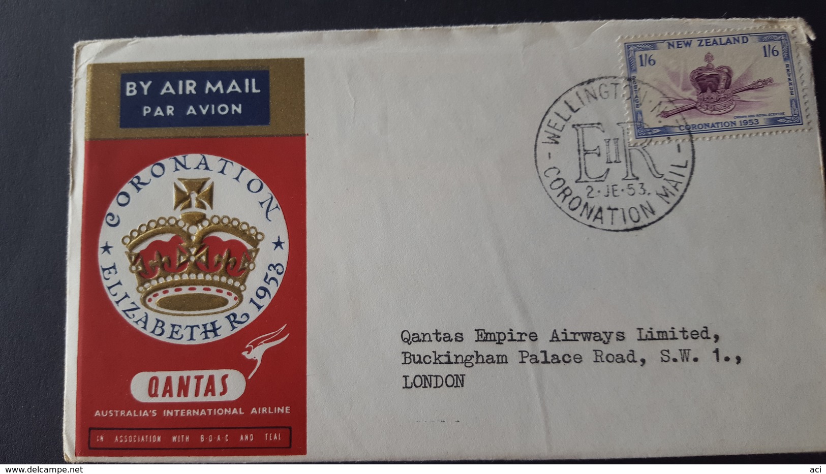 Australia 1953 Qantas Coronation Flight  Wellington To London,souvenir Cover - Erst- U. Sonderflugbriefe