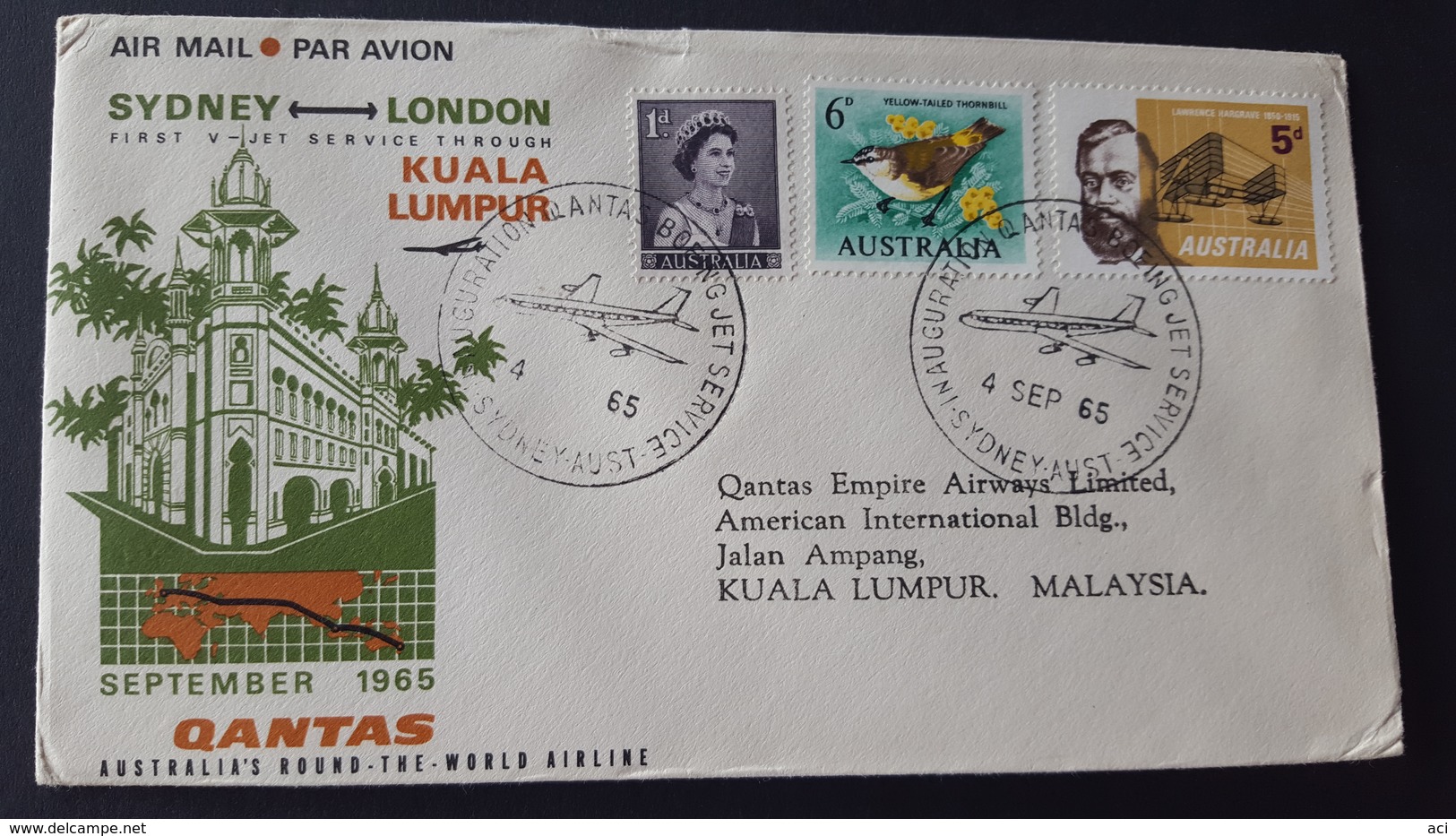 Australia 1965 Qantas Inauguration Flight  Sydney Kuala Lumpur Souvenir Cover - Premiers Vols