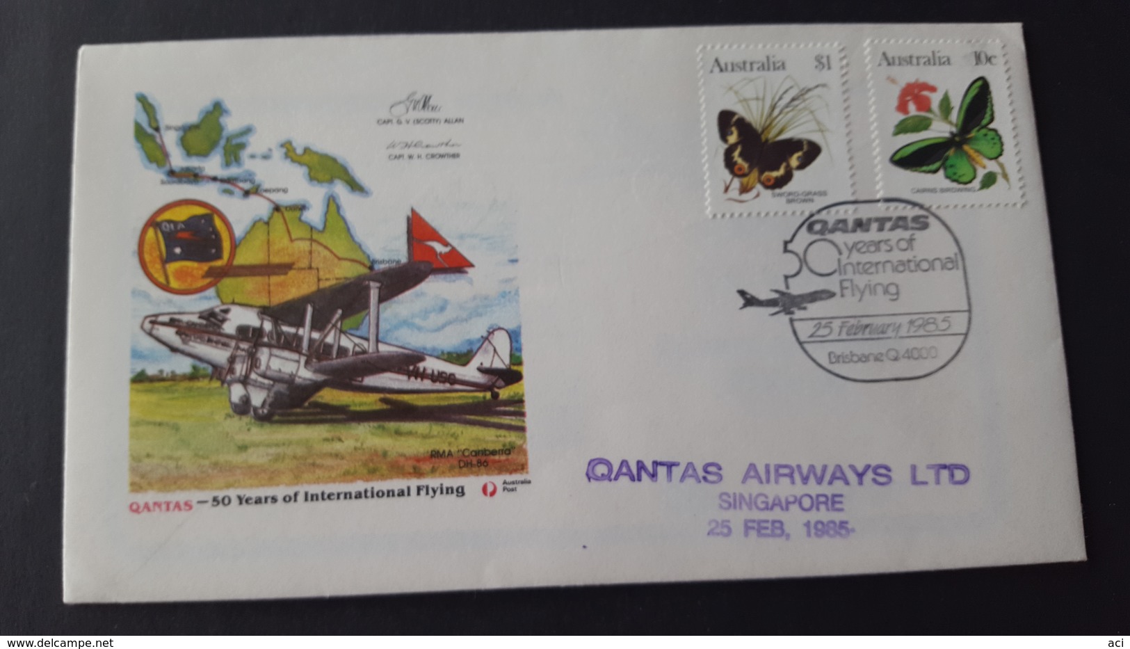 Australia 1985 Qantas 50th Anniversary Souvenir Cover - Premiers Vols