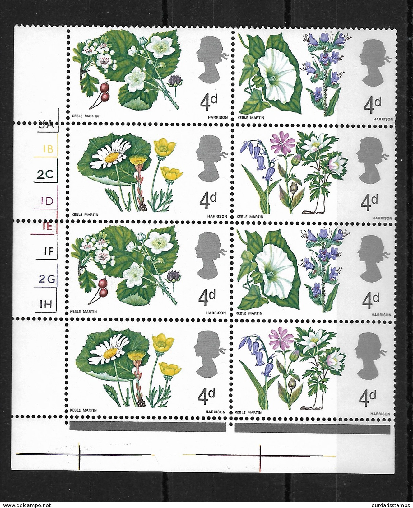 GB QEII 1967 Wild Flowers 4d In MNH Corner Block Of 8 (5722) - Unused Stamps