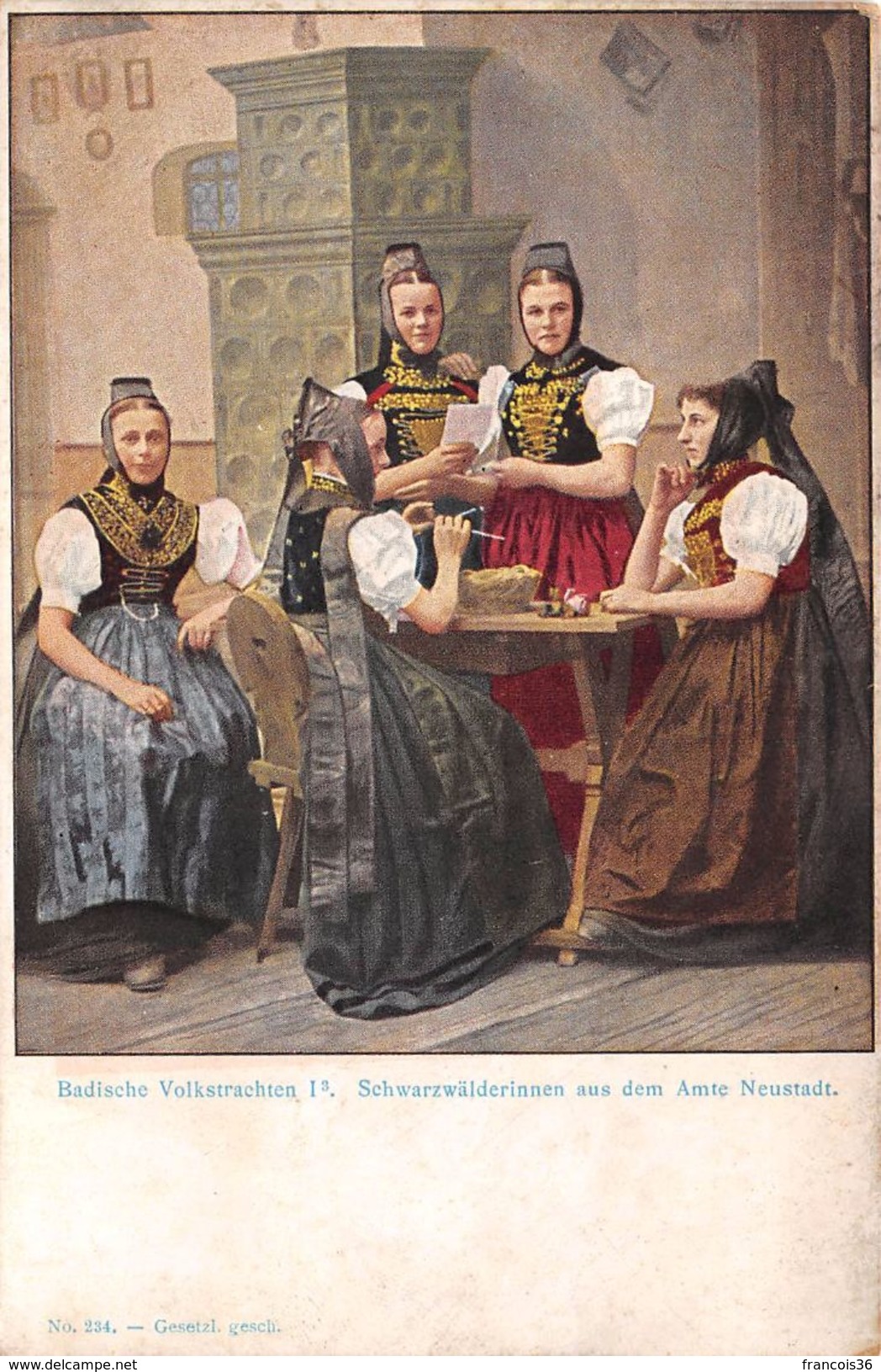 Lot de 12 CPA - Allemagne - Bade Wurtemberg - scènes et types - illustration peinture - ed. Freiburg i. Br.