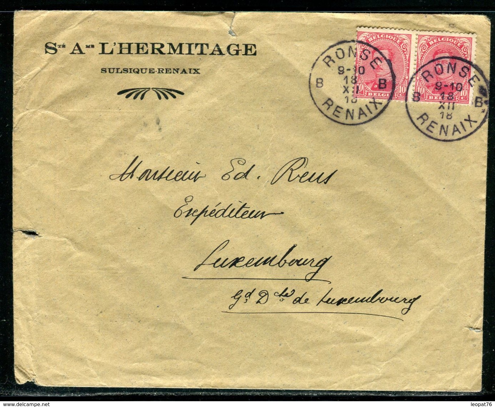 Belgique - Enveloppe Commerciale , Illustrée Au Verso ,de Renaix Pour Luxembourg En 1918 - Ref D207 - 1915-1920 Albert I