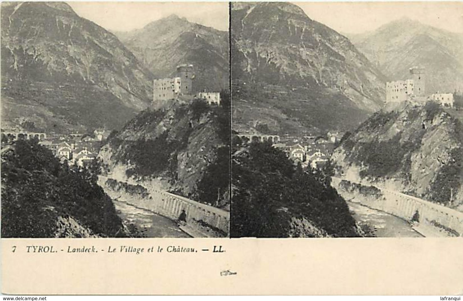 Pays Div -ref J987- Autriche - Austria - Stereo -carte Stereoscopique - Landeck - Le Village Et Le Chateau   - - Landeck