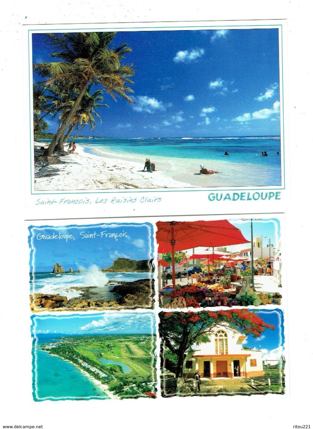 Lot 2 Cpm - GUADELOUPE - SAINT FRANCOIS - PLAGE Multivues Les Raisins Clairs - Marché - Autres & Non Classés