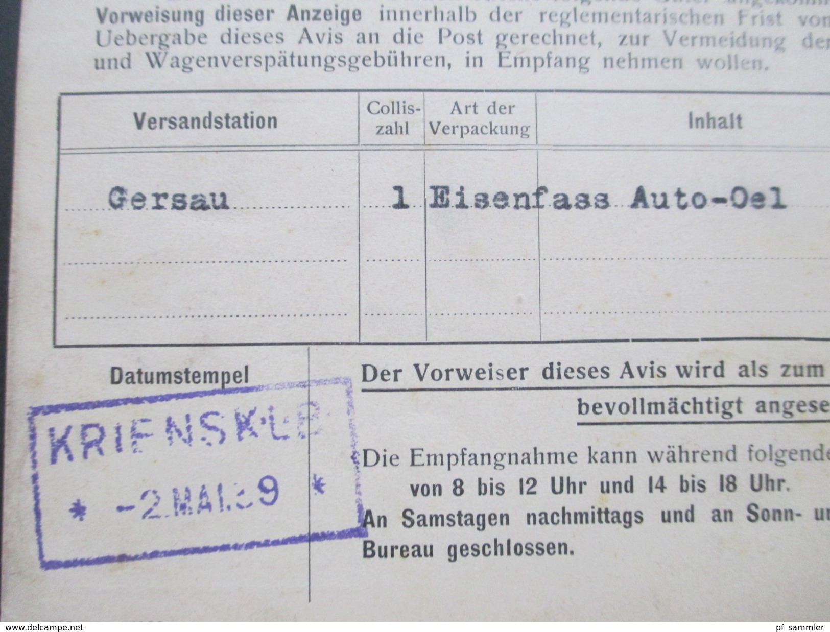 Schweiz 1939 / 41 PK Kriens - Luzern - Bahn. Eisenfass Oel / 2 Kannen Oel. Avis für Güter 2 Stück!!