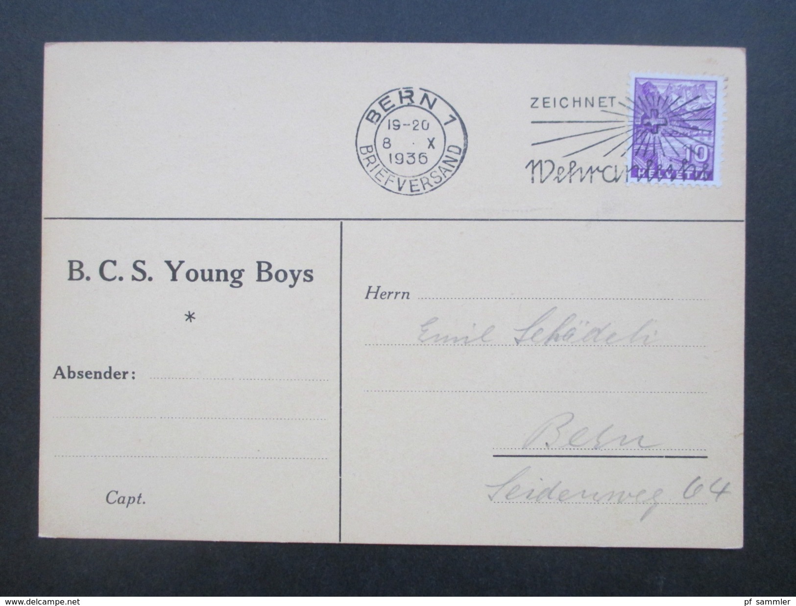 Schweiz 1936 / 40 BSC Young Boys Bern 6 PK/ Bietkarte an einen Spieler! Emil Schädeli. Stürmer! Mit persönlichen Notizen