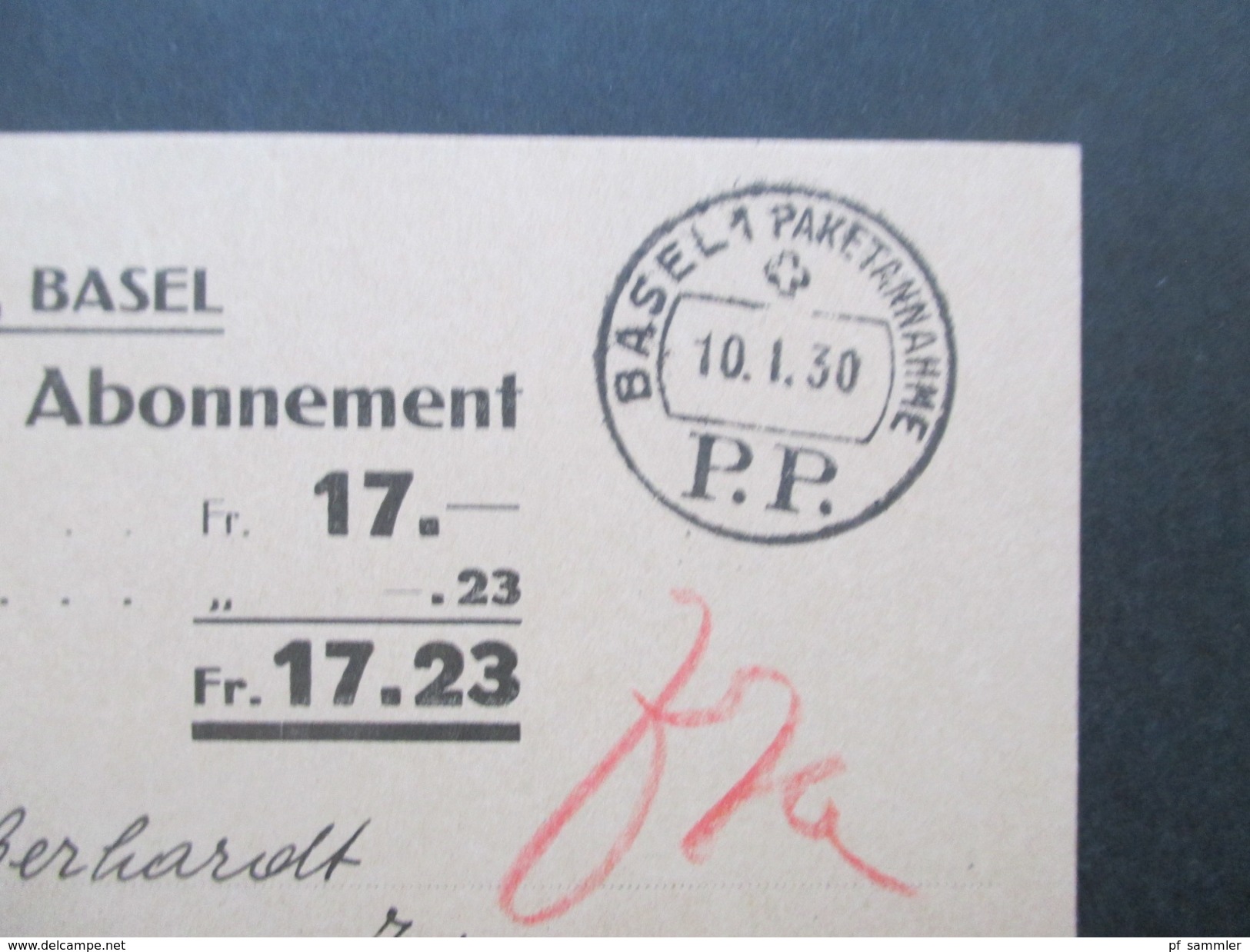 Schweiz 1911 / 42 PP Belege / Karten insgesamt 14 Stk. Nachnahme. Basel Paketannahme usw. Todesanzeige.