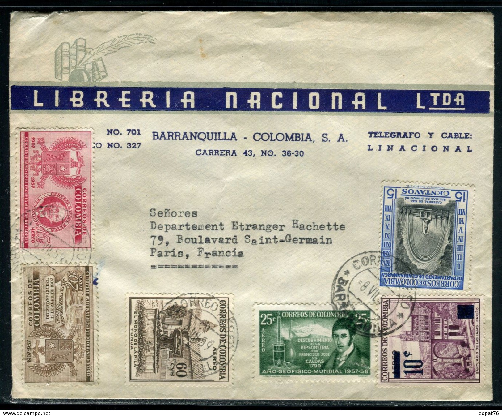 Colombie - Enveloppe Commerciale De Barranquilla Pour Paris En 1959 - Ref D222 - Colombia