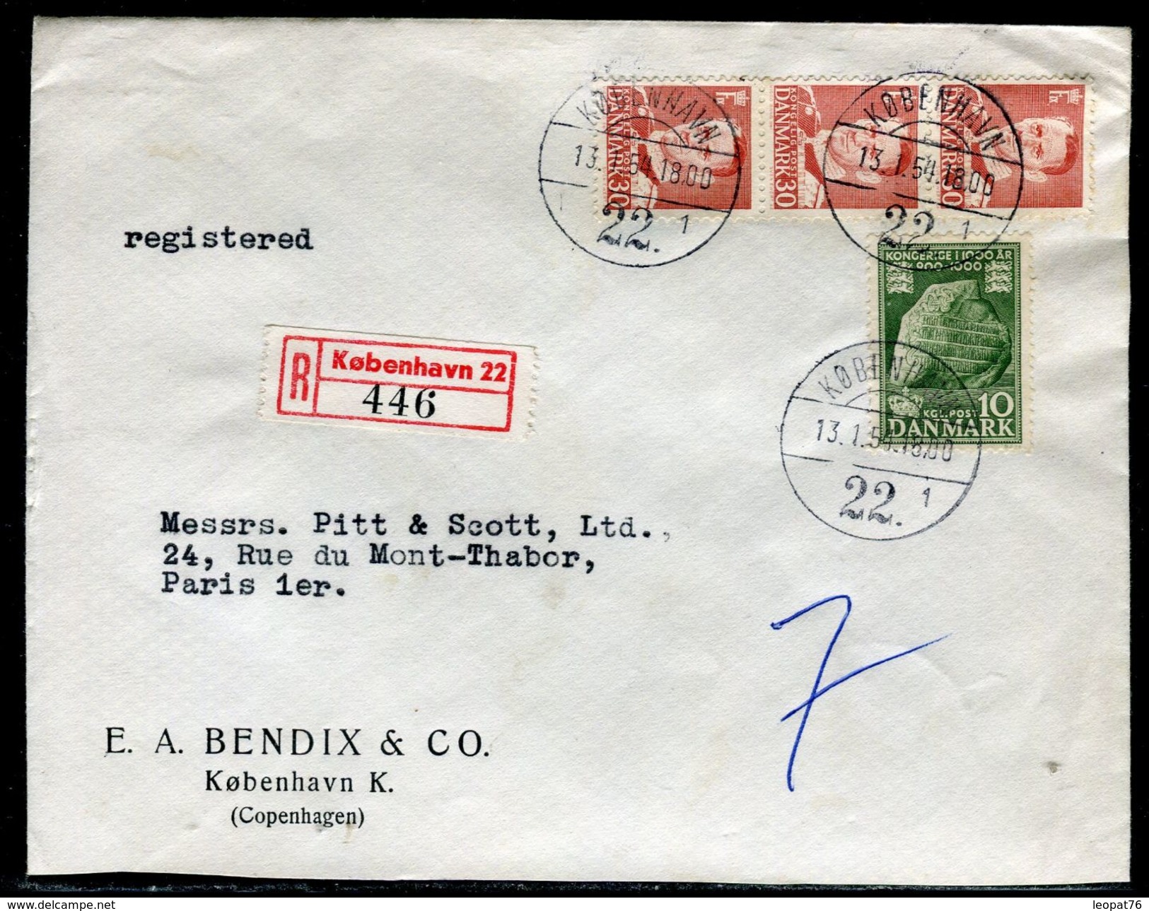 Danemark - Enveloppe En Recommandé De Copenhague Pour Paris En 1954 - Ref D229 - Cartas & Documentos