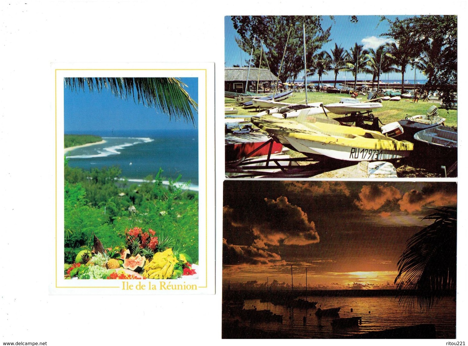 Lot 3 Cpm - ILE DE LA REUNION - La Baie De SAINT-GILLES - Club Nautique - Coucher De Soleil - Fruits - Bateau Johnson 40 - Autres & Non Classés