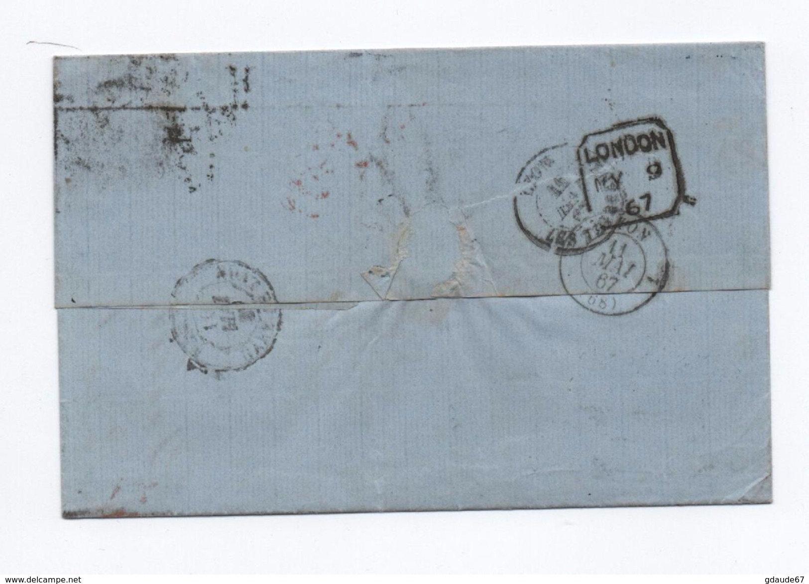 1867 - LETTRE De LONDON Avec N° 32 Pour La FRANCE Avec CACHET NOIR ANGL. AMB CALAIS - Postmark Collection