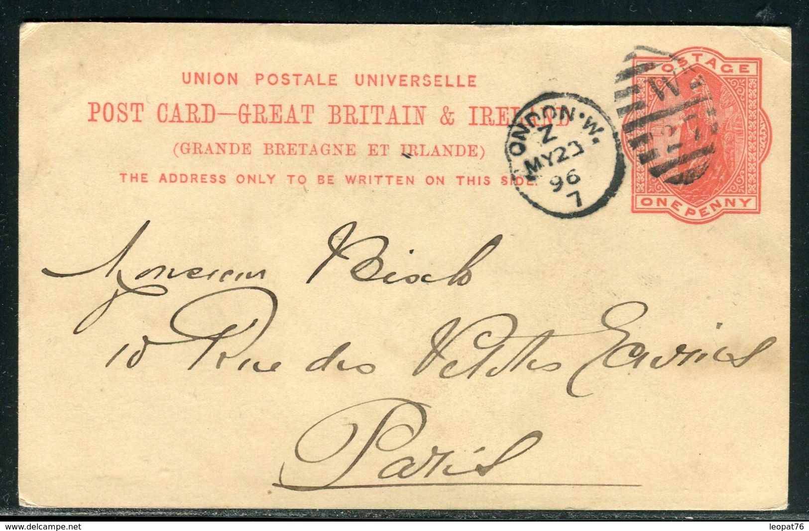 Royaume Uni - Entier Postal De Londres Pour Paris En 1896 - Ref D238 - Postwaardestukken