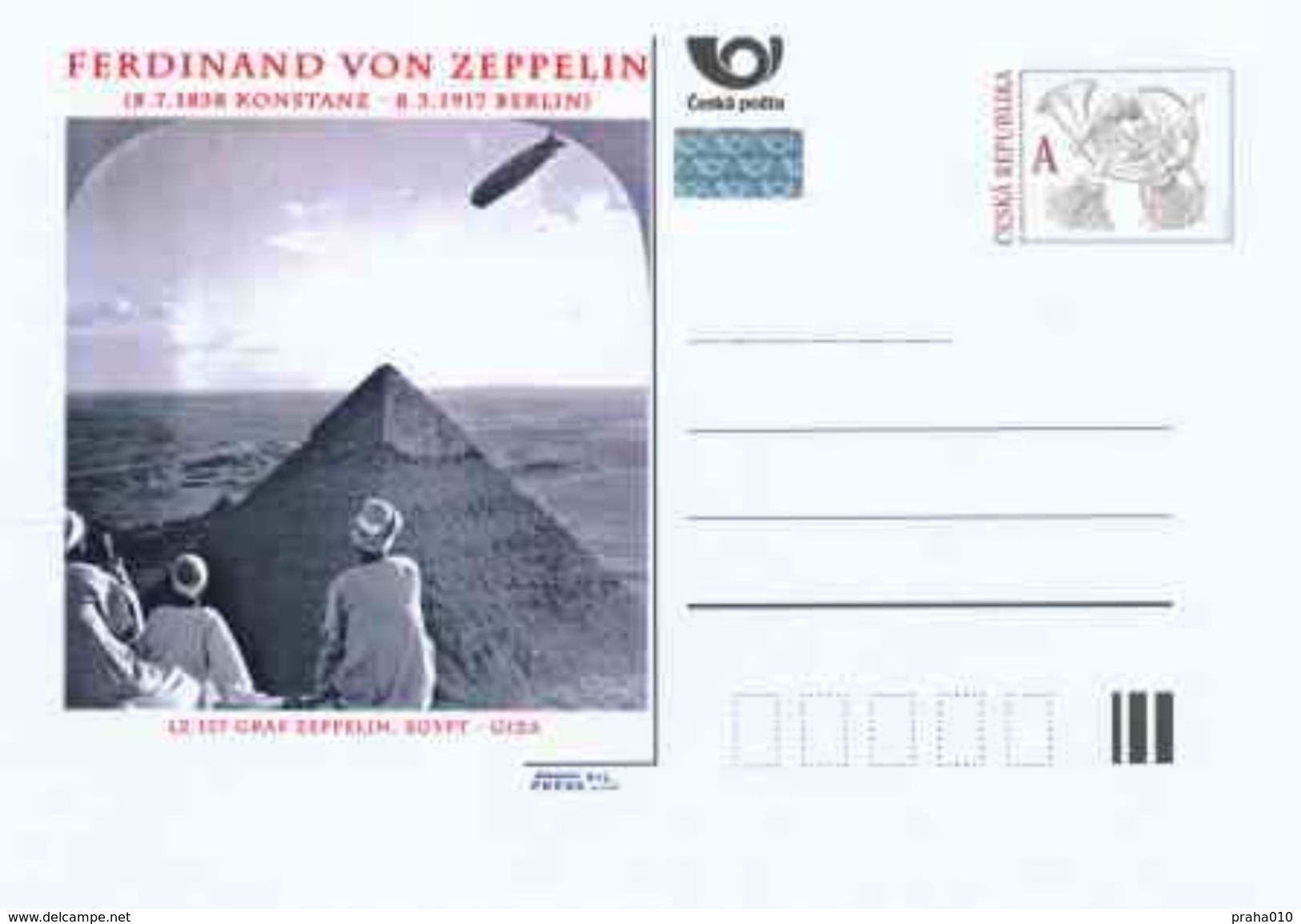 Tschech. Rep. / Ganzsachen (Pre2013/32) Ferdinand Von Zeppelin (1838-1917) LZ 129 Graf Zeppelin, Ägypten - Gizeh - Sonstige & Ohne Zuordnung