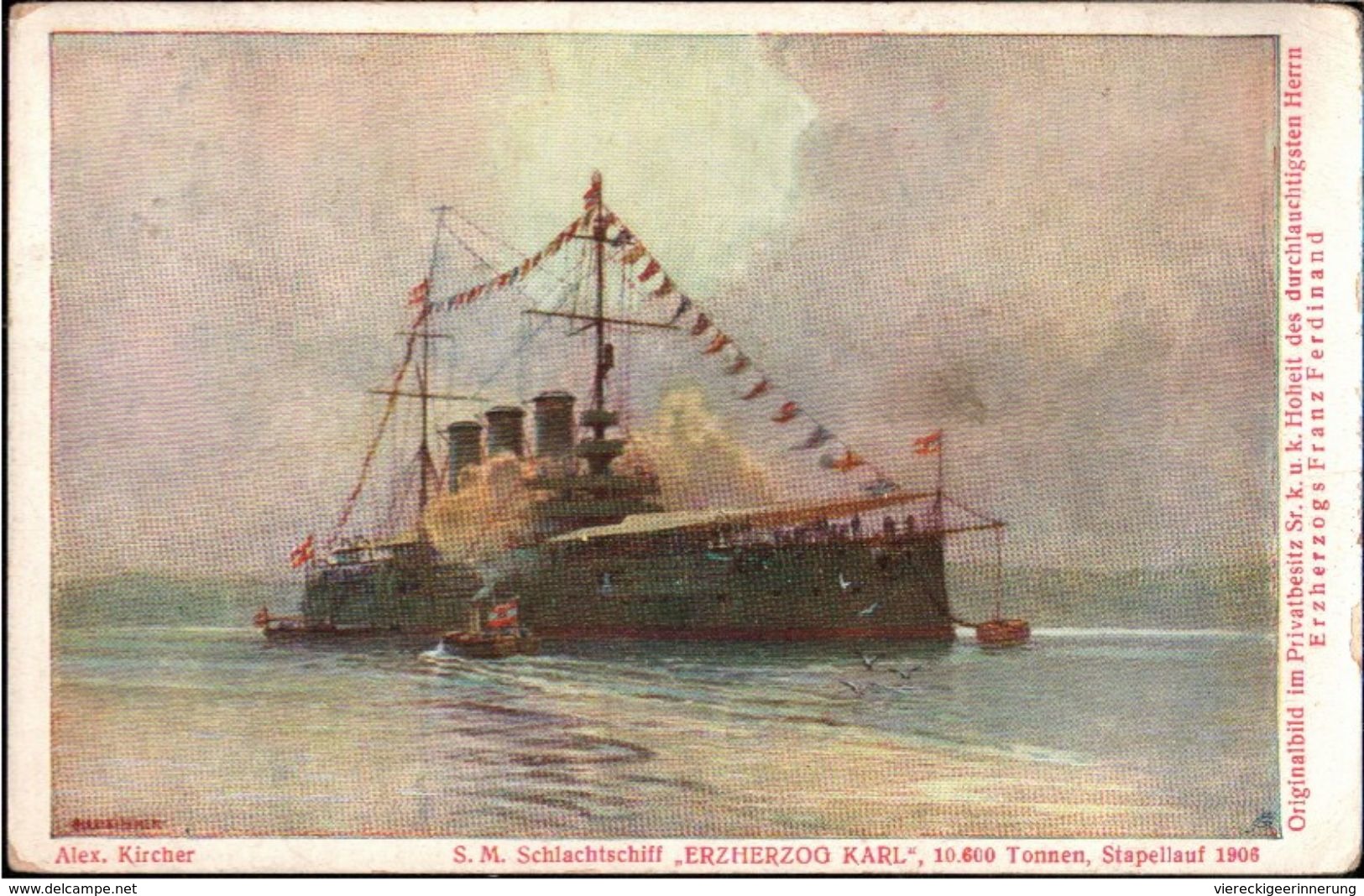 ! 1906, Österreich. Schlachtschiff Erzherzog Karl, Kriegsschiff, Warship, Adria, Flottenverein, Wien - Oorlog