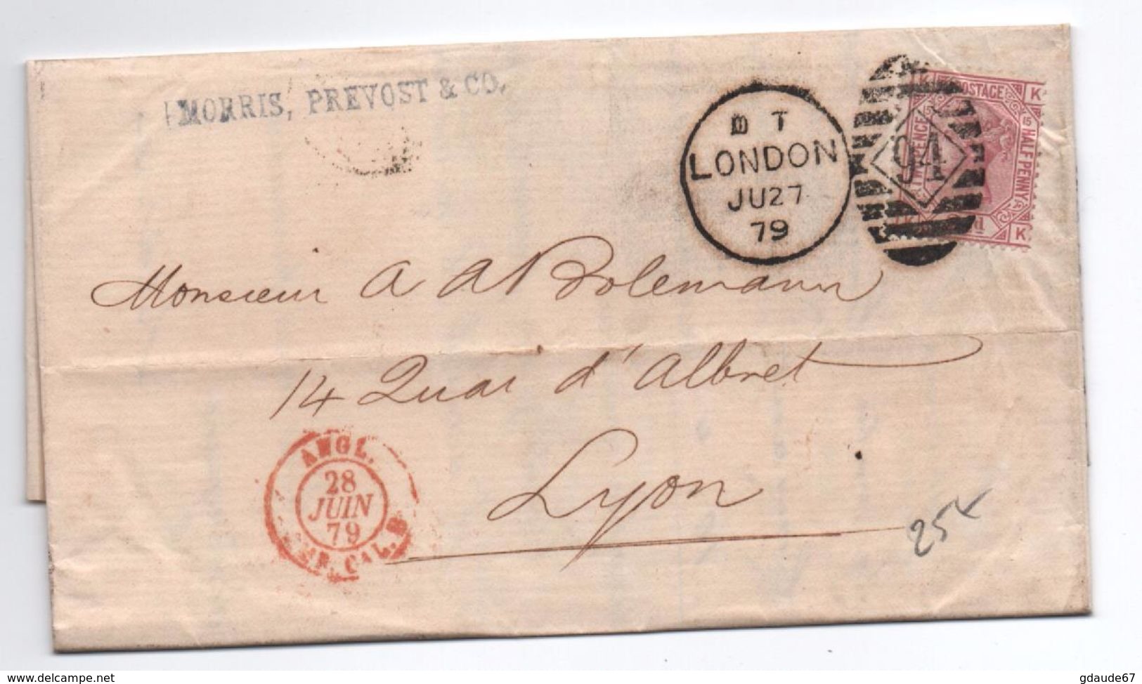 1866 - LETTRE De LONDON Pour LYON Avec CACHET ROUGE ANGL. AMB CAL. B - Storia Postale