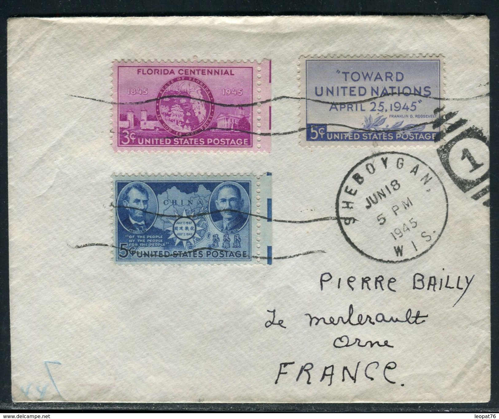 Etats Unis - Enveloppe De Sheboygan Pour La France En 1945 - Ref D246 - Lettres & Documents