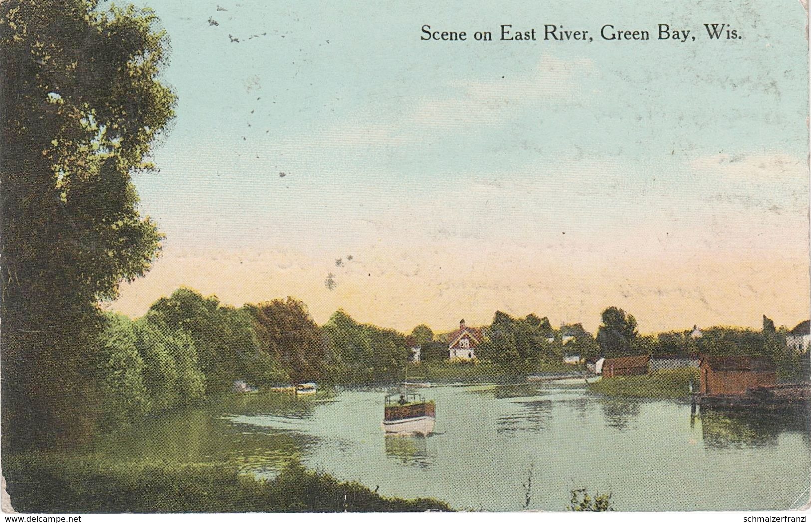 AK Green Bay Scene On East River A Preble Allouez De Pere Stempel Postmark New Holstein Wisconsin WI United States USA - Green Bay