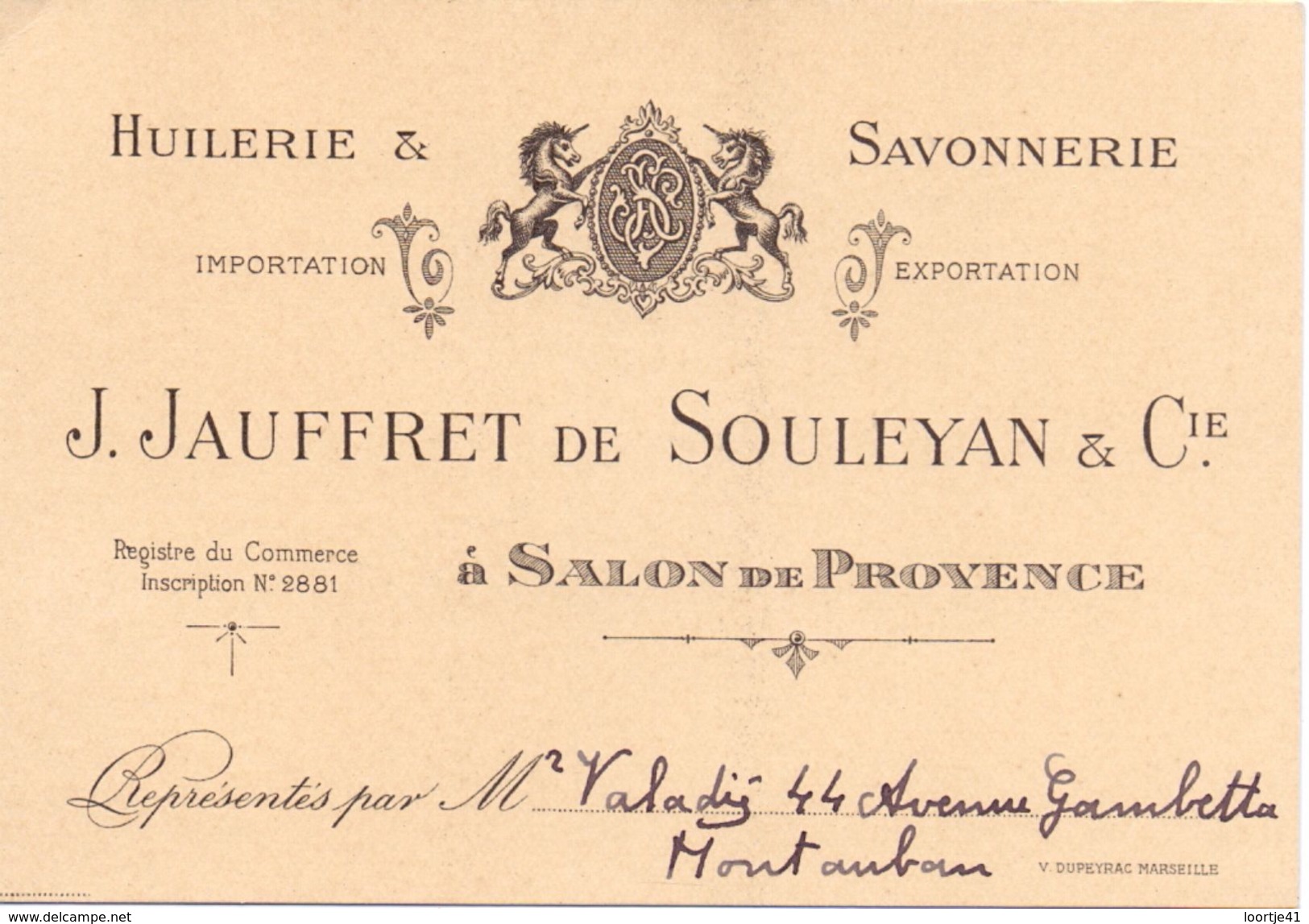 Pub Reclame - Carte - Huilerie & Savonnerie J. Jauffret De Souleyan & Cie - Salon De Provence - Publicidad