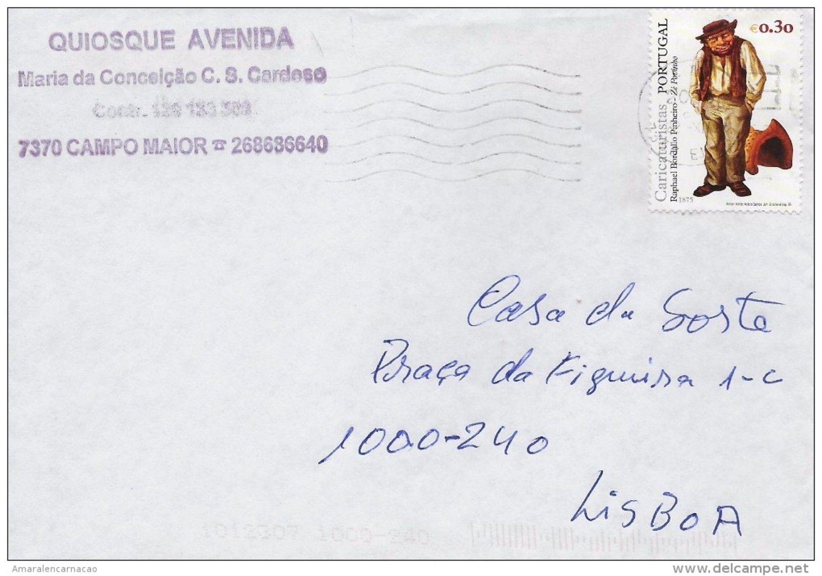 TIMBRES-STAMPS-LETTRE AVEC CODE À BARRES- PORTUGAL -2005-CARICATURISTES PORTUGAISES- ZÉ POVINHO- RAFAEL BORDALO PINHEIRO - Lettres & Documents