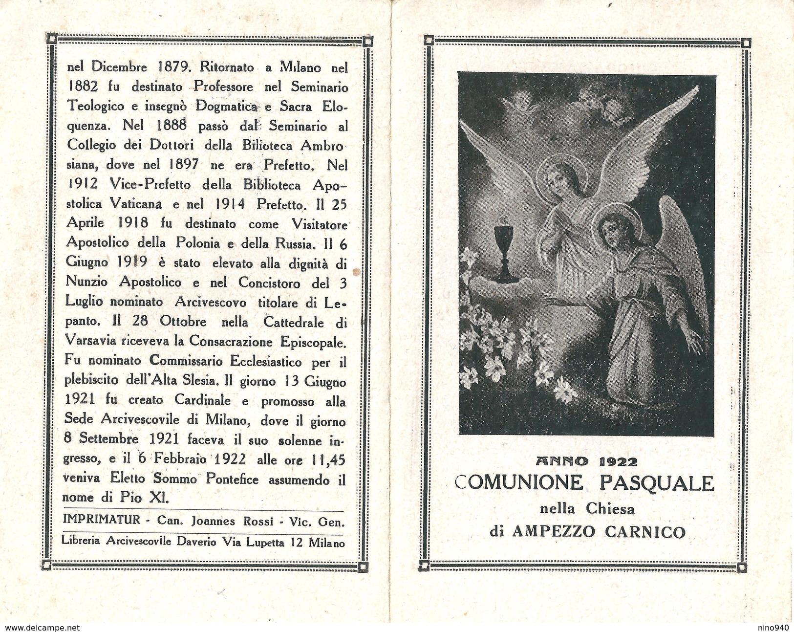 COMUNIONE PASQUALE 1922 - AMPEZZO CARNICO - A - Mm. 76 X 122 - Religion & Esotérisme